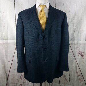 Corporate Gear Munsing Wear 46L Lambswool 3 Button Blue Plaid Suit Blazer Jacket